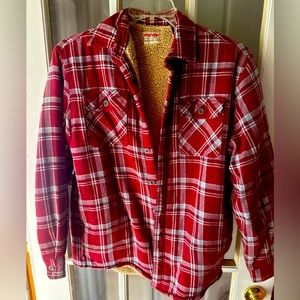 Wrangler Authentics Men's Long Sleeve Sherpa Lined Shirt Jacket Red Medium